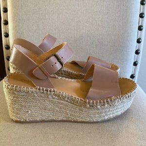 Soludos Platform Espadrilles Sandals Leather Dusty Rose Pink Size 8.5
